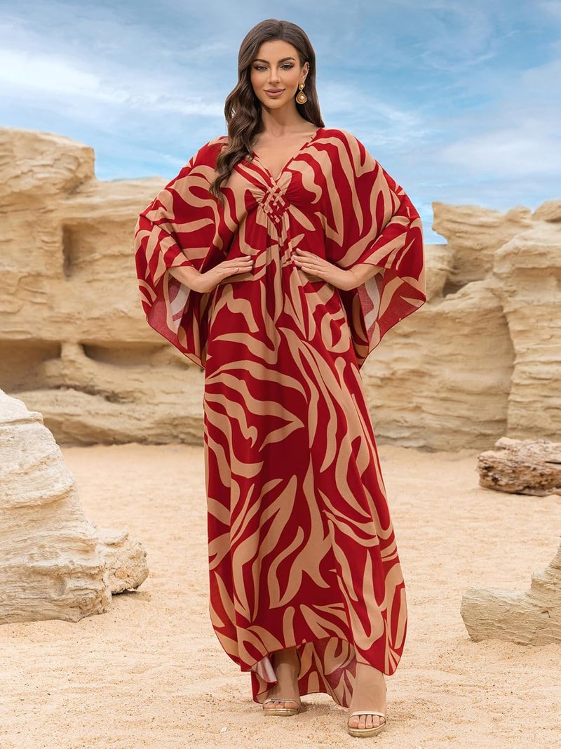 KEYLORTING Women’s Kaftan Beach Cover Up Dress Plus Size Summer Swimsuit Loungewear Maxi Dress - Image 1